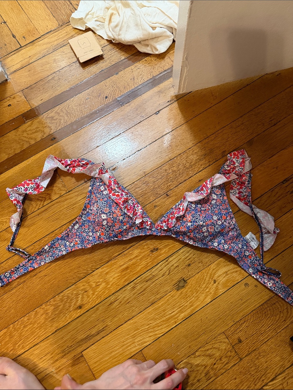 J. Crew Floral Ruffle Bandeau Bralette - Navy & Red